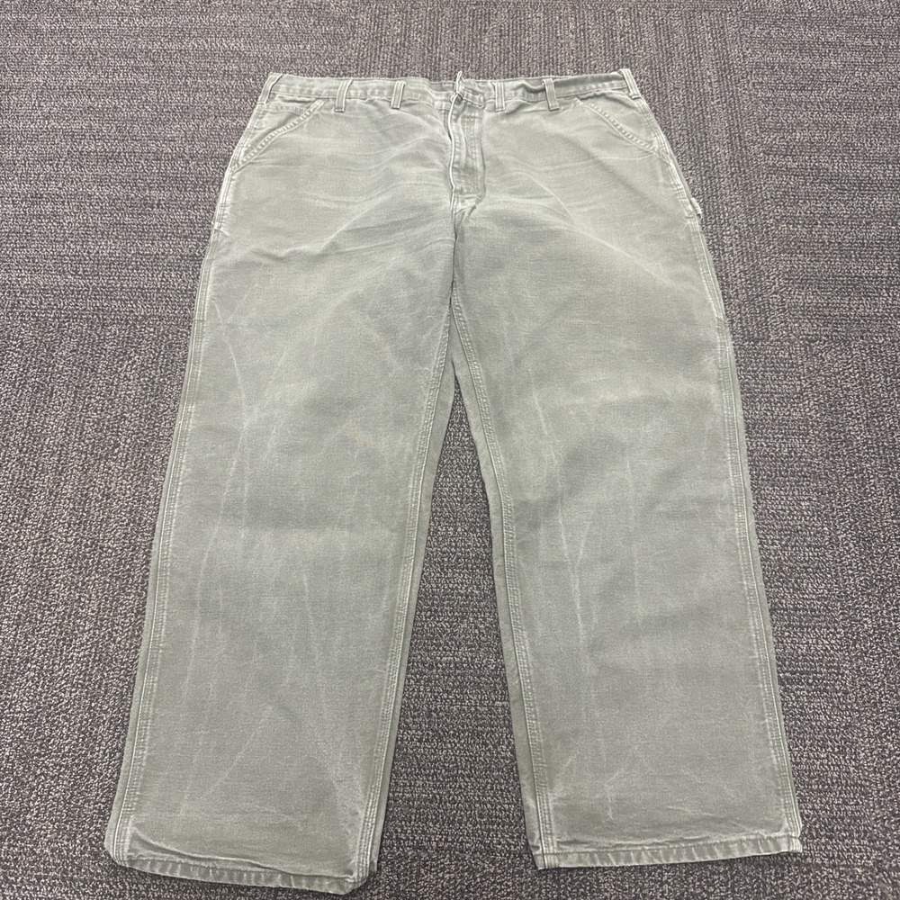 Carhartt Carpenter Pants Olive Green Cotton Canvas Regular Fit Pockets 44x32